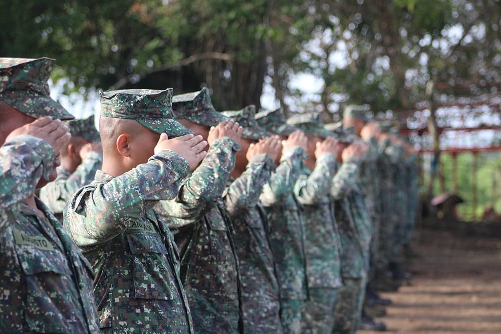Marine salutes during formation