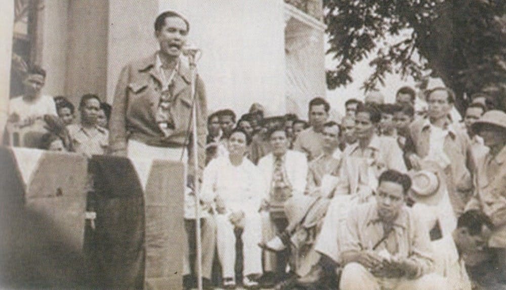 Luis Taruc, known to be leader of the Huks, during an assembly