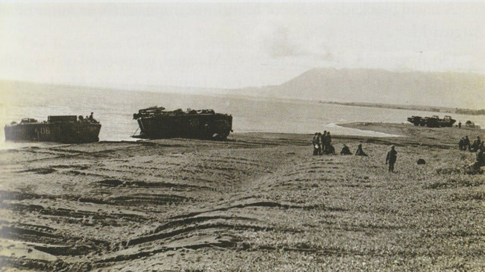 Marines and their LVTs preparing for the amphibious operation